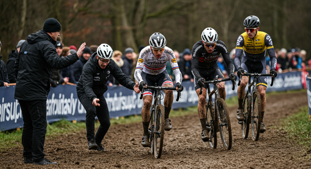 Groupe de coureurs cyclistes au départ des championnats du monde de cyclo-cross à Liévin
