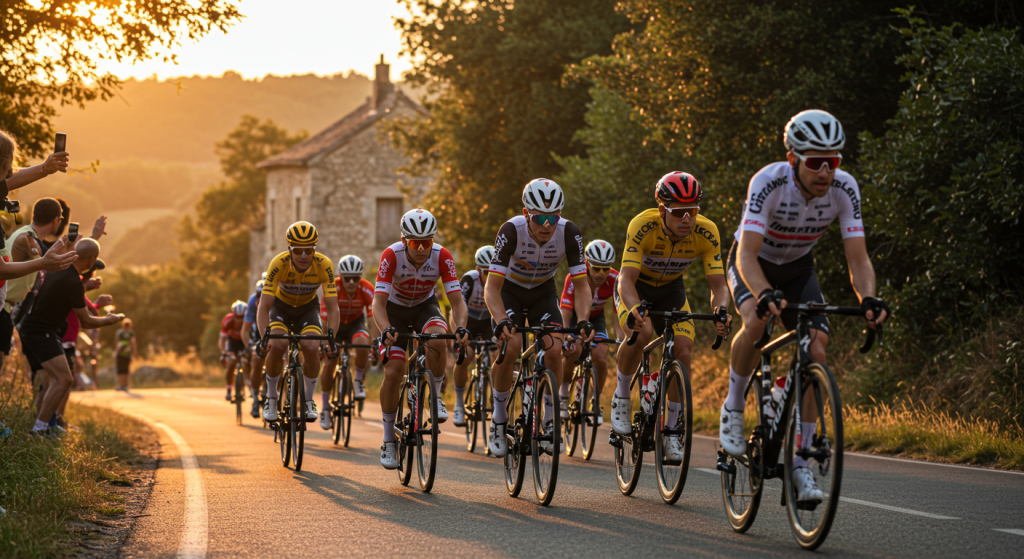 Groupe de coureurs cyclistes dans une côte pendant le Tour de Valence 