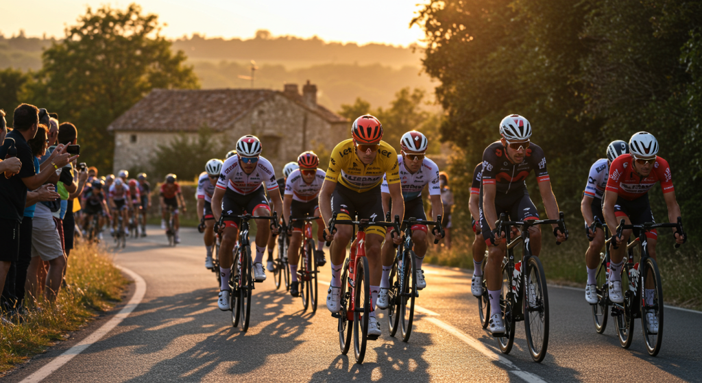 Groupe de coureurs cyclistes pendant le Tour de Valence dans une côte