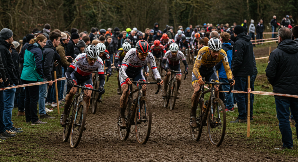 Groupe de coureurs cyclistes pendant les championnats du monde de cyclo-cross à Liévin