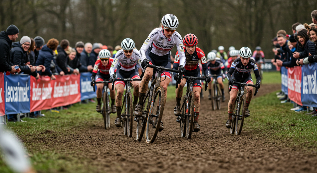 Groupe de coureuses cyclistes pendant les championnats du monde de cyclo-cross à Liévin