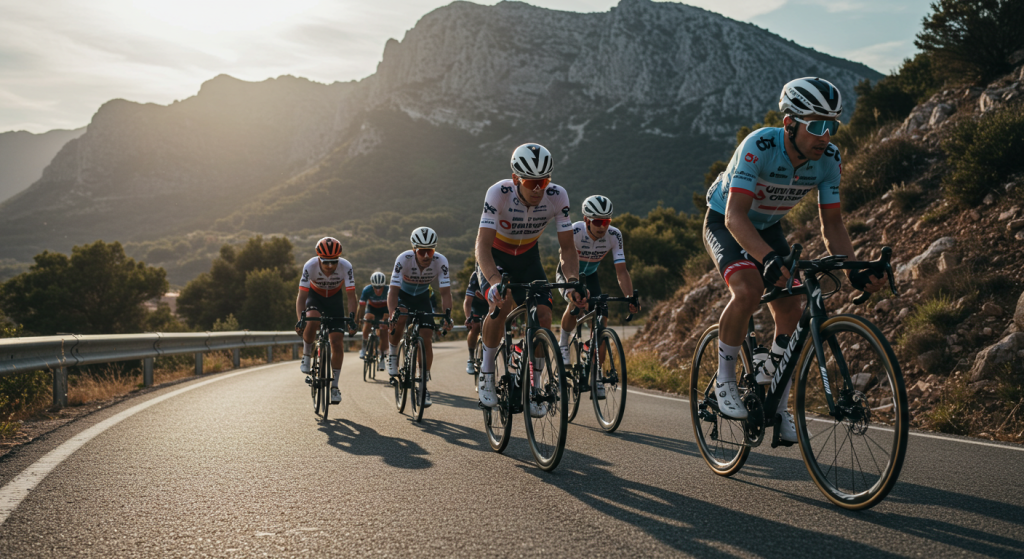 Groupe de coureurs cyclistes dans une côte lors du Trofeo Palma 2025