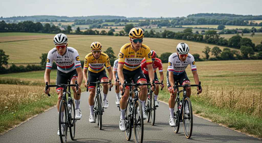 Groupe de coureurs cyclistes dans une côte à lam ontagne