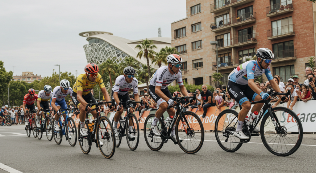 Cyclistes professionnels pendant le tour de France à Barcelone