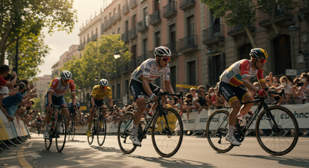 Cyclistes professionnels pendant le tour de France à Barcelone