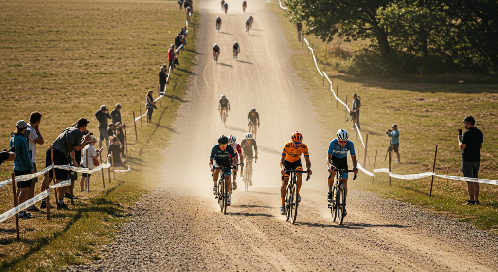 Cyclistes pro en gravel dans une côte